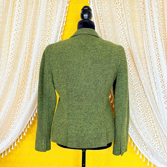 VTG 90s Dark Academia Liz Claiborne Green Tweed Wool Blend Blazer Size 10 - Picture 4 of 15